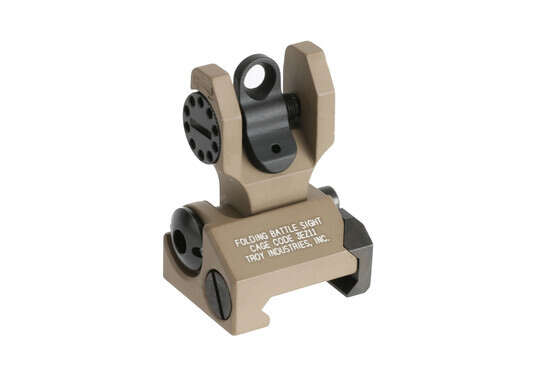 The Troy Industries rear folding battle sight features a round aperture for precise aiming